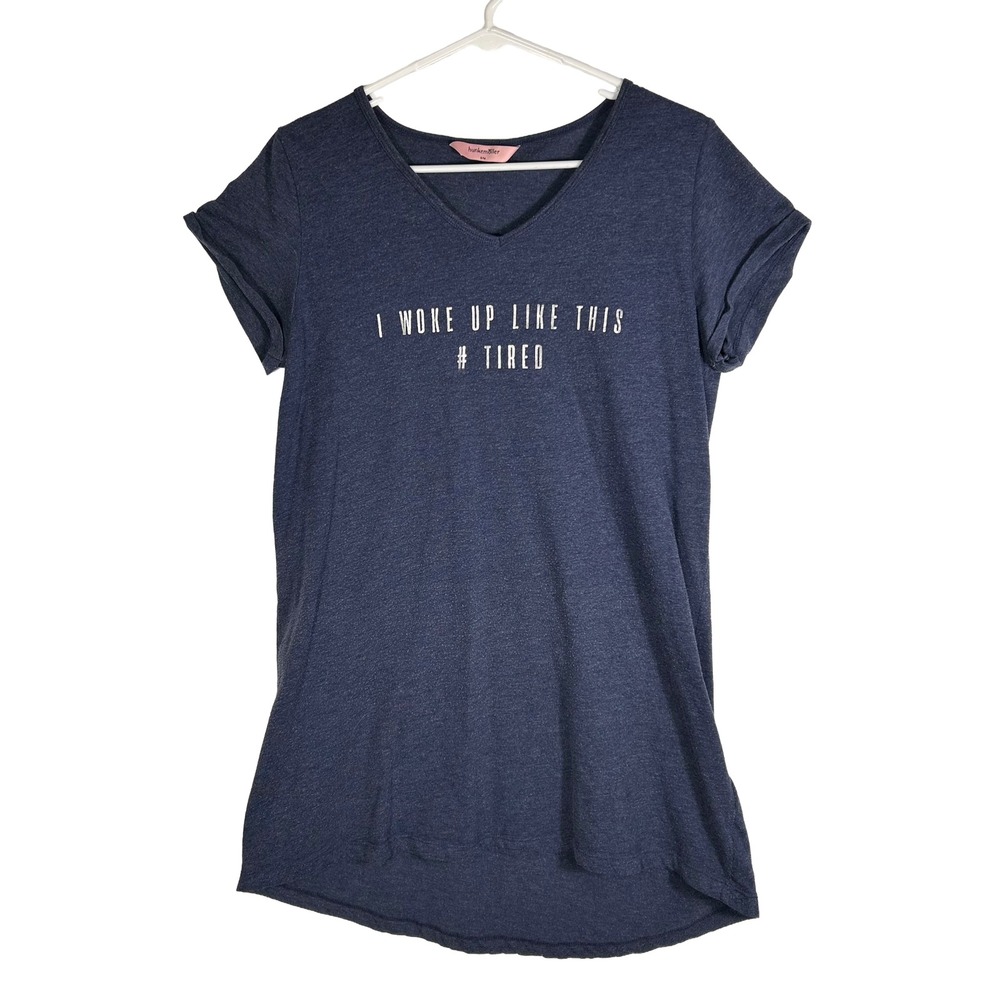 Hunkemöller Navy‎ Blue I Woke Up Like This Tired Graphic Sleep Shirt S/M